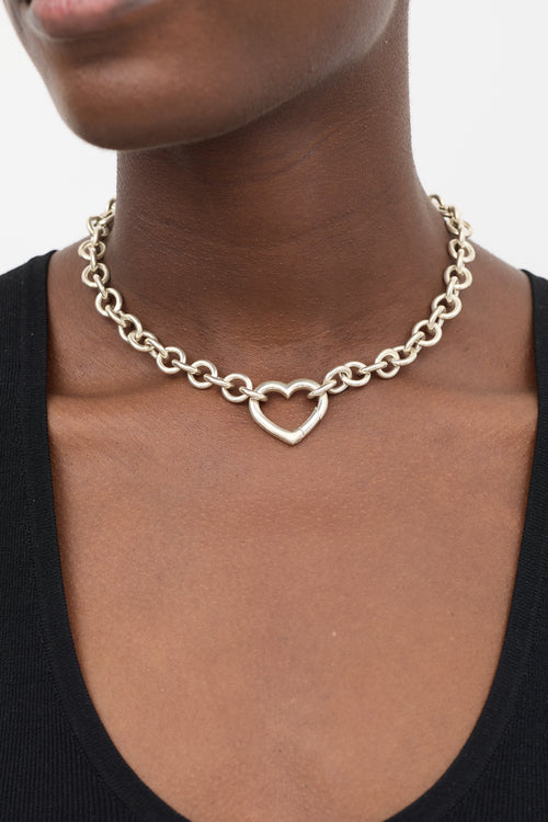 Tiffany & Co. 925 Silver Heart Clasp Choker Necklace