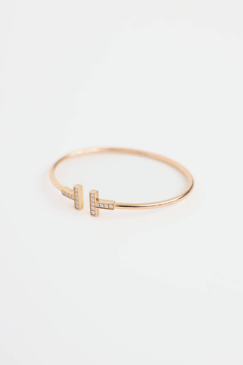 Tiffany & Co. 18K Rose Gold & Diamond T Wire Bracelet