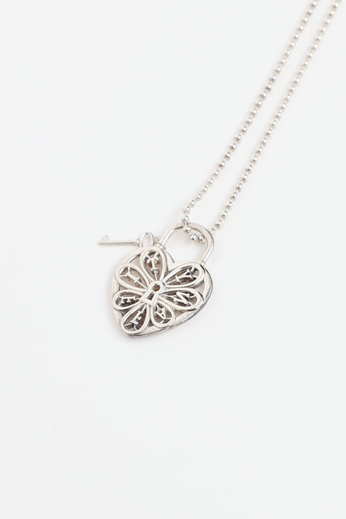 Tiffany & Co. Sterling Silver Heart Filigree Keyhole Necklace