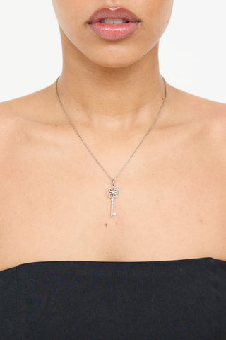 Tiffany & Co. Sterling Silver Diamond Blossom Key Necklace