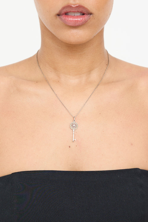 Tiffany & Co. Sterling Silver Diamond Blossom Key Necklace