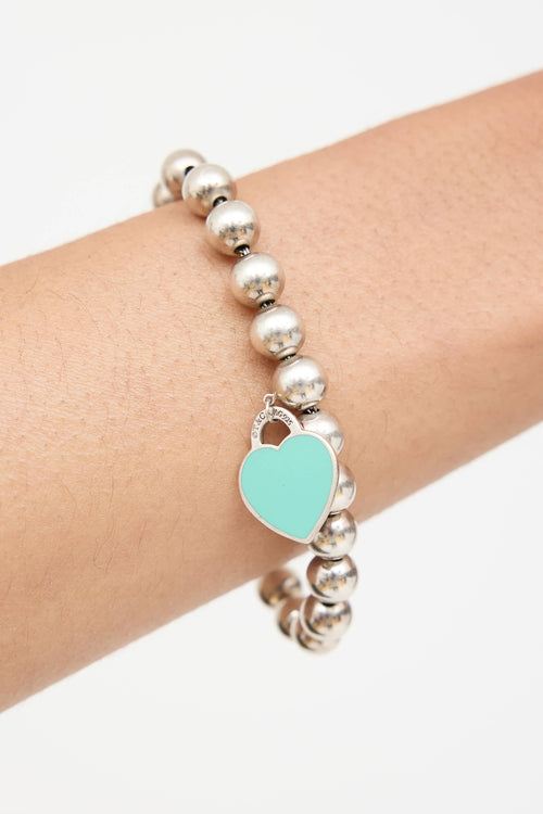 Tiffany & Co. Sterling Silver Heart Tag Ball Bracelet