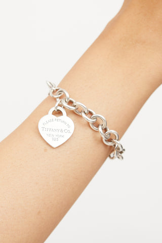 Sterling Silver Heart Tag Charm Bracelet