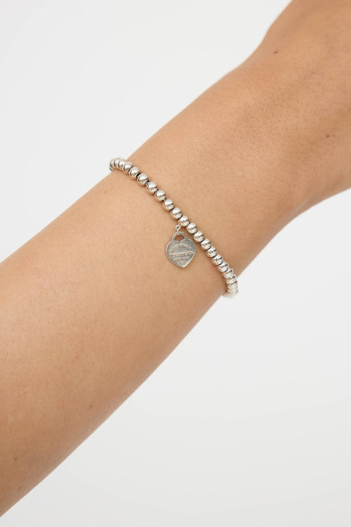 Tiffany & Co. Sterling Silver Rubedo Heart Bead Bracelet