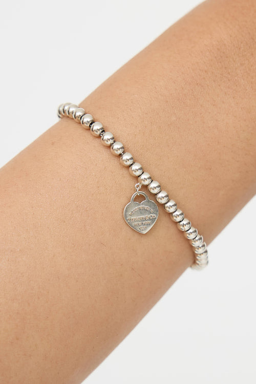Tiffany & Co. Sterling Silver Rubedo Heart Bead Bracelet