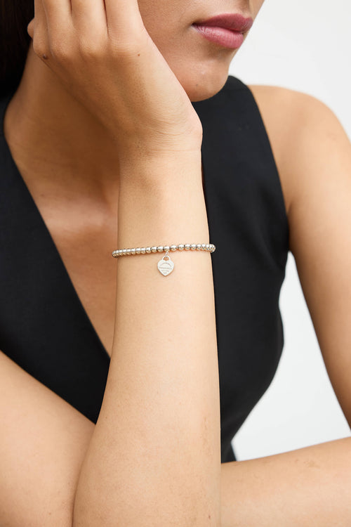 Tiffany & Co. Sterling Silver Rubedo Heart Bead Bracelet