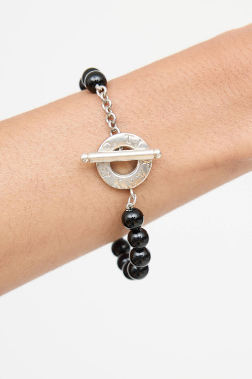 Tiffany & Co. Sterling Silver Onyx Bead Toggle Bracelet