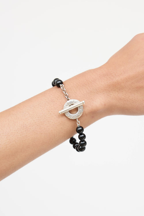 Tiffany & Co. Sterling Silver Onyx Bead Toggle Bracelet