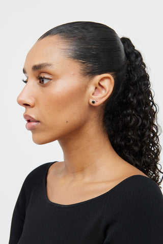 Tiffany & Co. Sterling Silver Black Jade Cabochons Stud Earrings