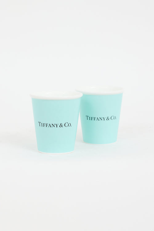 Tiffany & Co. Blue Bone China Logo Coffee Cups Set