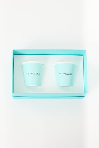 Tiffany & Co. Blue Bone China Logo Coffee Cups Set