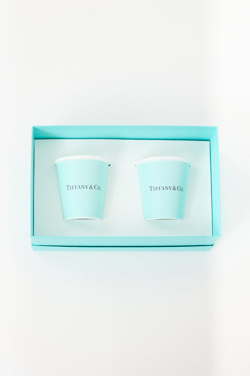 Tiffany & Co. Blue Bone China Logo Coffee Cups Set