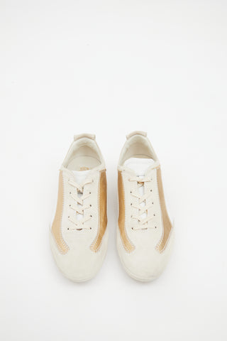 Tod's Beige & Gold Suede Paneled Sneaker