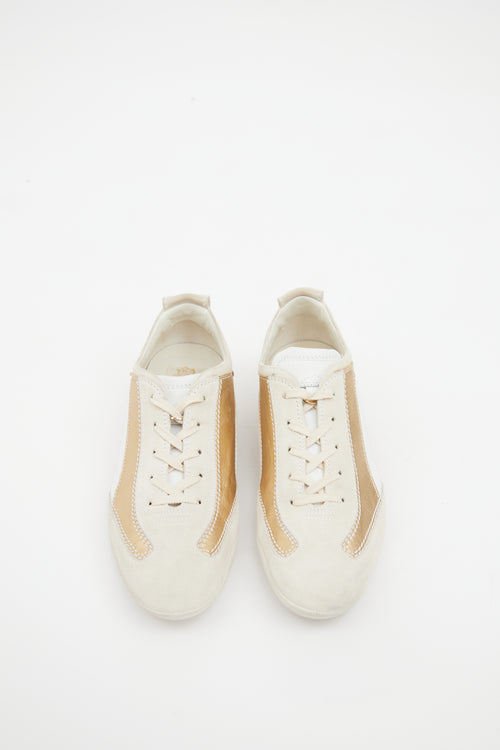 Tod's Beige & Gold Suede Paneled Sneaker