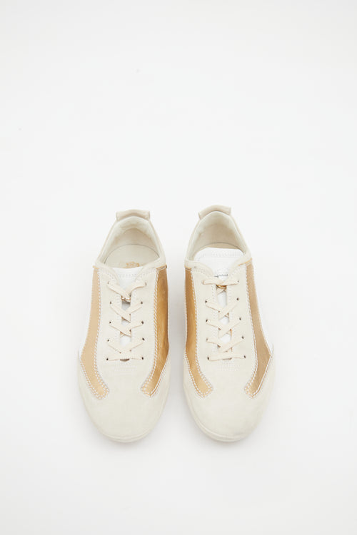 Tod's Beige & Gold Suede Paneled Sneaker