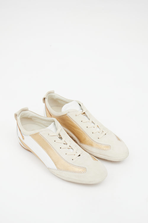 Tod's Beige & Gold Suede Paneled Sneaker