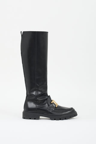 Tod's Black Leather Catena Chain Boot