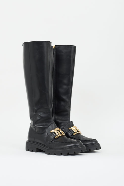 Tod's Black Leather Catena Chain Boot