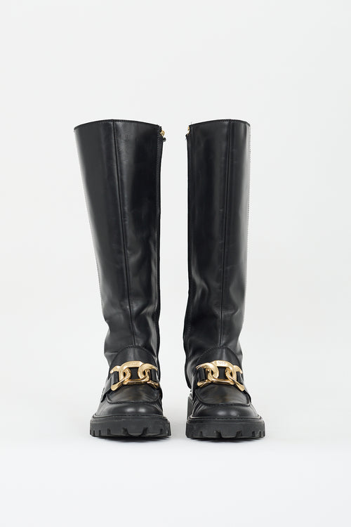 Tod's Black Leather Catena Chain Boot