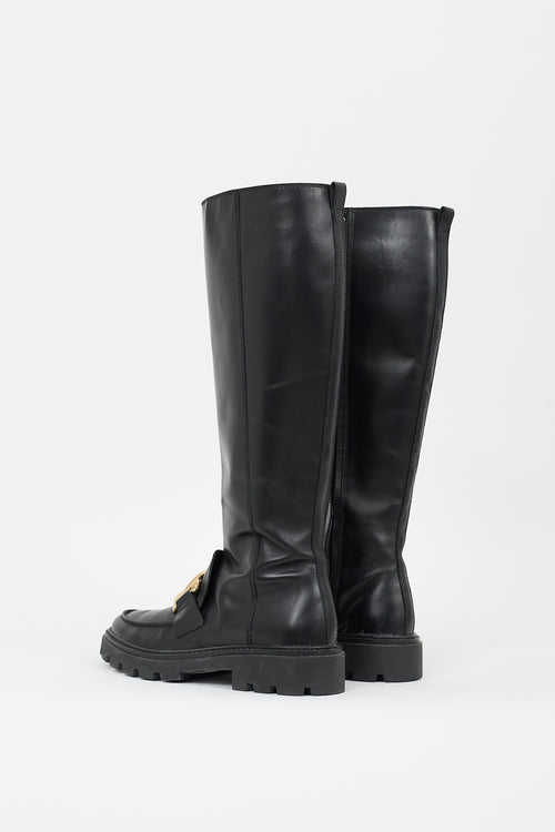 Tod's Black Leather Catena Chain Boot