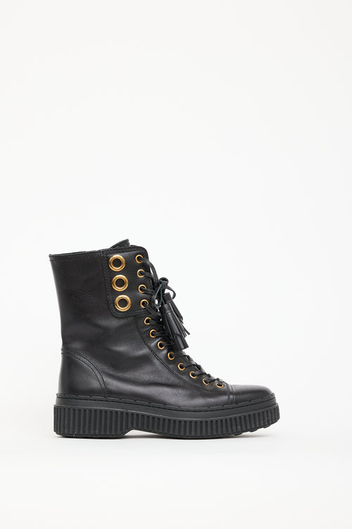 Tod's Black Leather Lace Up Boot