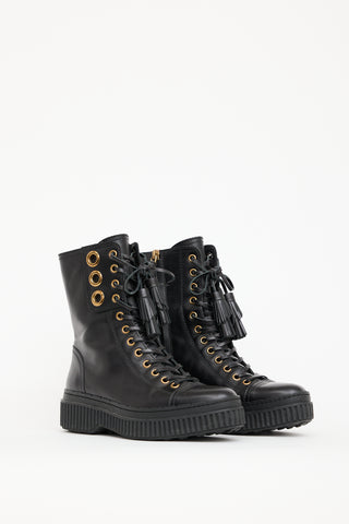 Tod's Black Leather Lace Up Boot