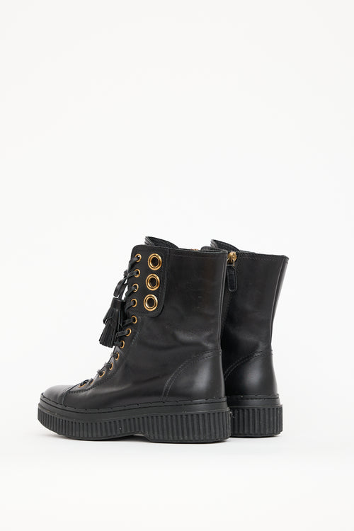 Tod's Black Leather Lace Up Boot