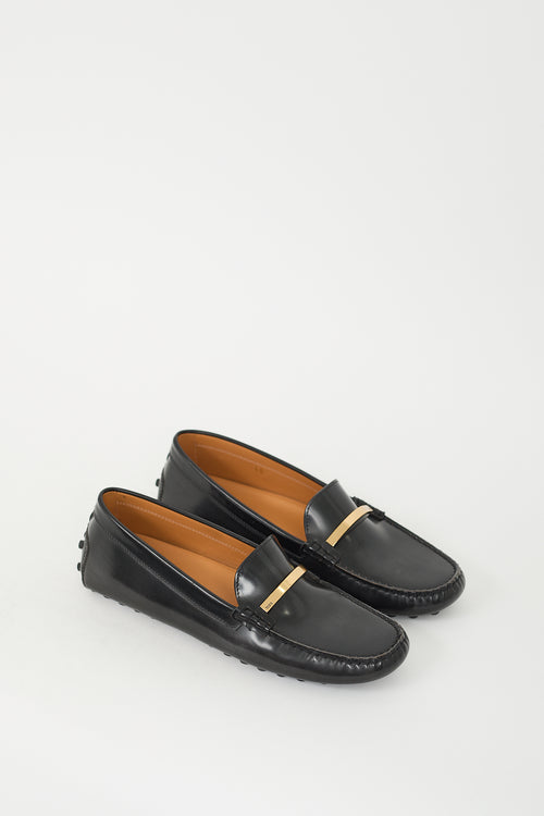 Tod's Black Leather Logo Driving Loafer