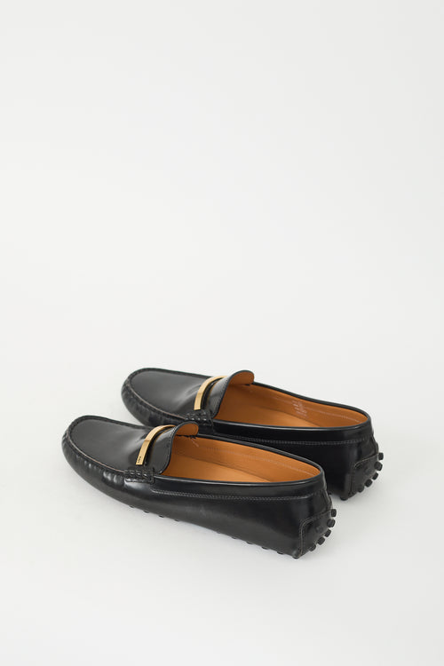 Tod's Black Leather Logo Driving Loafer