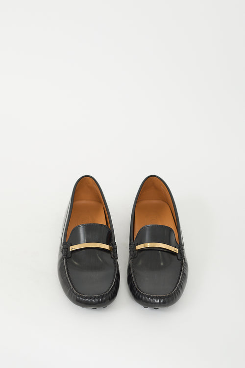 Tod's Black Leather Logo Driving Loafer