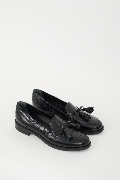 Tod's Black Leather Tassel Brogue Loafer