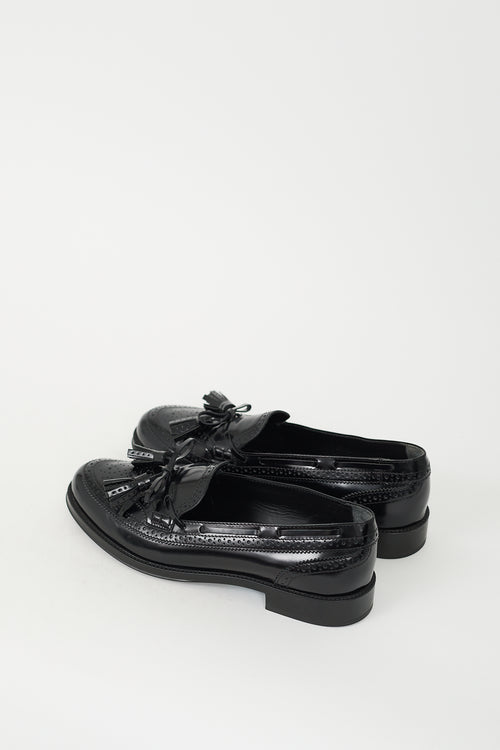 Tod's Black Leather Tassel Brogue Loafer