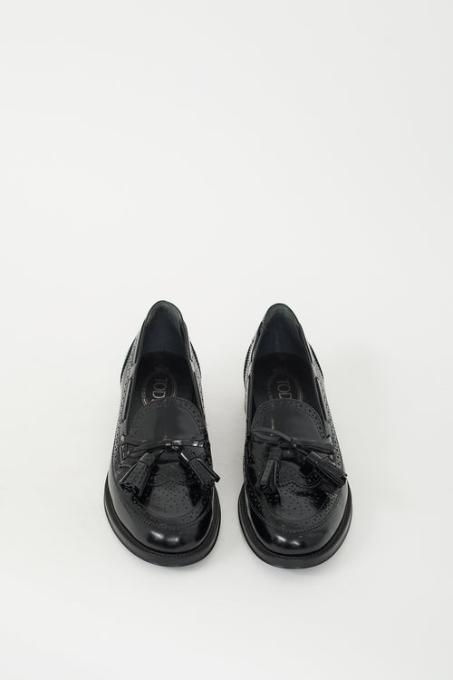 Tod's Black Leather Tassel Brogue Loafer