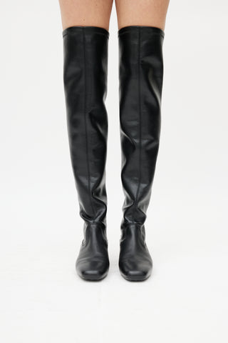 Tod's Black Leather Thigh High Boot