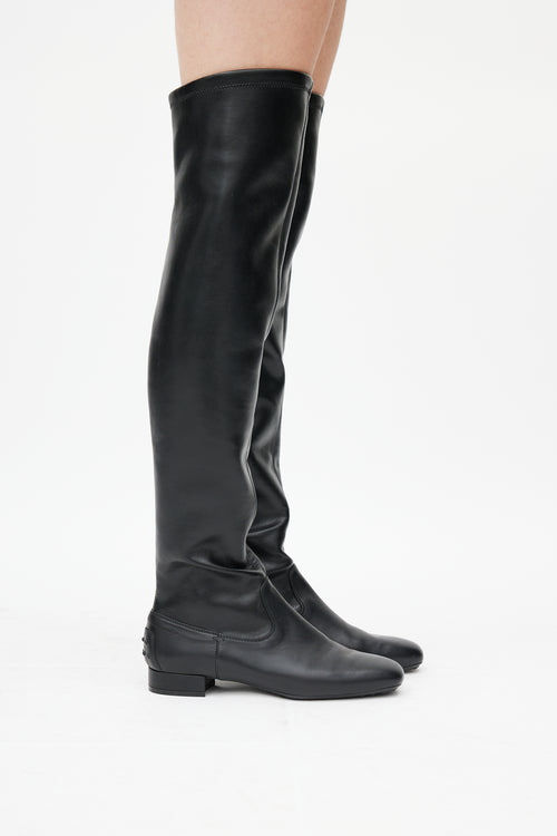 Tod's Black Leather Thigh High Boot