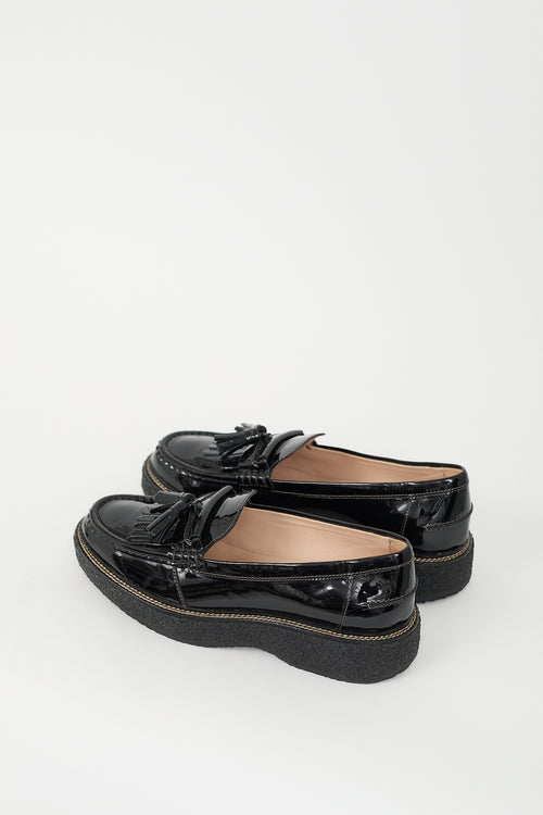 Tod's Black Patent Leather Fringe Platform Loafer