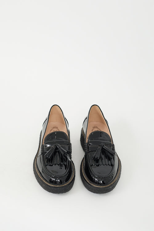 Tod's Black Patent Leather Fringe Platform Loafer