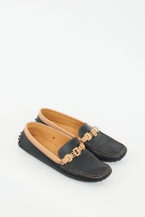 Tod's Black & Brown Leather Buckle Loafer