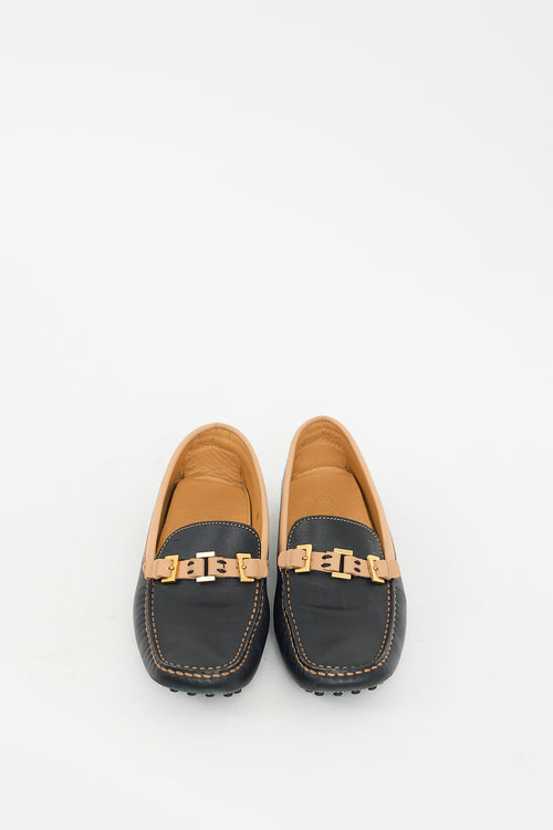 Tod's Black & Brown Leather Buckle Loafer