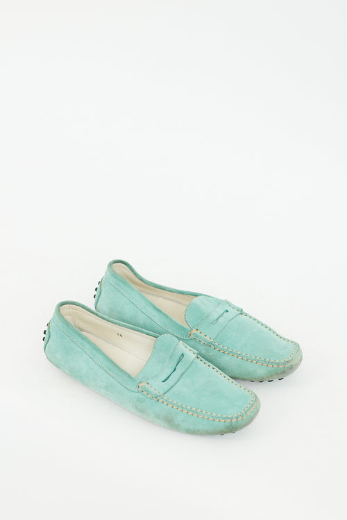 Tod's Blue Suede Contrast Stitch Loafer