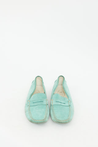 Tod's Blue Suede Contrast Stitch Loafer