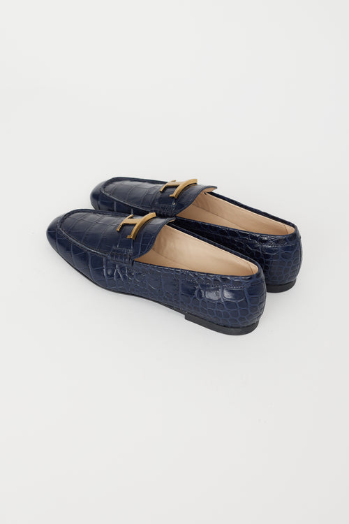 Tod's Blue Textured Leather Loafer