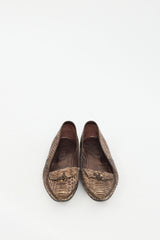 Tod's Brown Leather Embossed Flat
