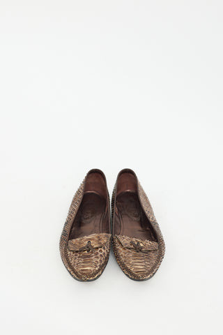 Tod's Brown Leather Embossed Flat