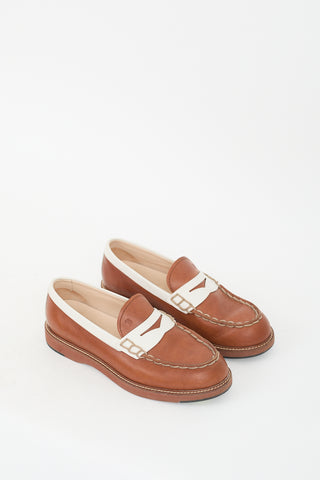 Tod's Brown & White Leather Gomma Penny Loafer