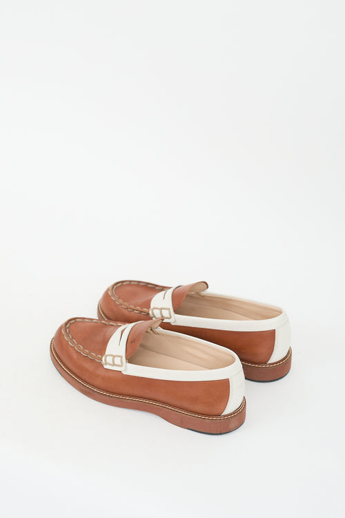 Tod's Brown & White Leather Gomma Penny Loafer