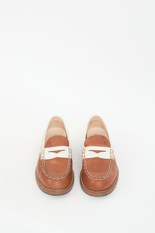 Tod's Brown & White Leather Gomma Penny Loafer