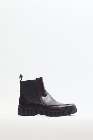 Tod's Burgundy Leather Chelsea Ankle Boot