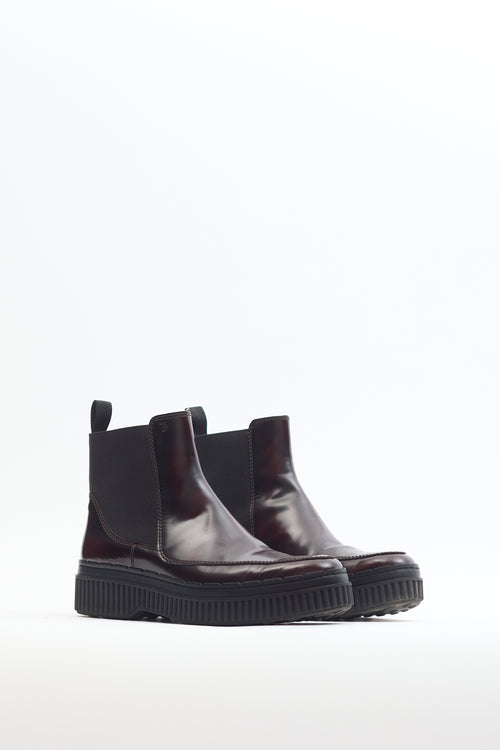 Tod's Burgundy Leather Chelsea Ankle Boot