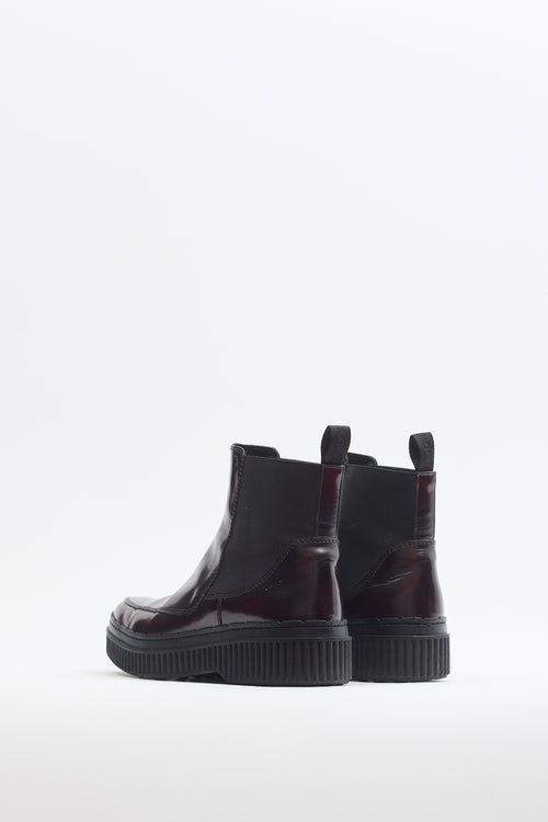 Tod's Burgundy Leather Chelsea Ankle Boot